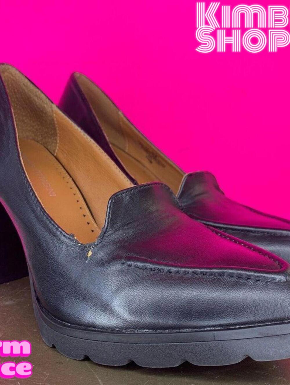 Adrienne Vittandini Nami Black Leather Loafer Pumps US 7.5 UK 5.5 EU 37.5
